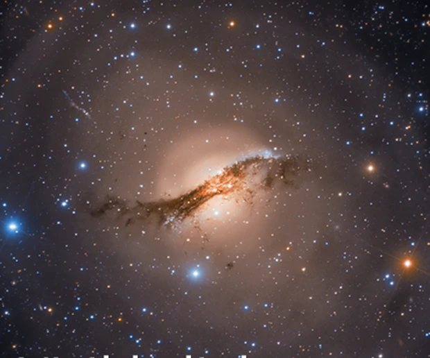 Centaurus A in visible light (Hubble): The galaxy's billions of stars, crossed by the dark dust lane we see by eye.