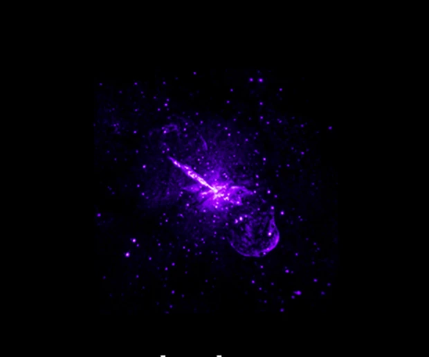 Centaurus A in x-ray light (Chandra): The super-hot inner jet, blasting from the black hole at near light-speed.